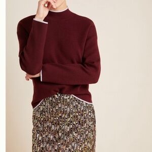 ANTHROPOLOGIE BURGUNDY MOCK NECK SWEATER SMALL S